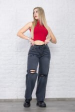 JEAN WIDE RIGIDO GRIS CON ROTURAS - Imagen 6