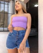 SHORT ELASTIZADO AZUL CON BOTONES - Imagen 3