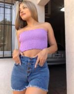 SHORT ELASTIZADO AZUL CON BOTONES - Imagen 4