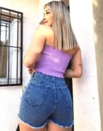 SHORT ELASTIZADO AZUL CON BOTONES DELANTEROS - Imagen 2