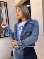 CAMPERA RIGIDA AZUL NEVADO CON ROTURAS LASER - Imagen 4