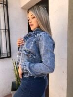 CAMPERA RIGIDA AZUL NEVADO CON ROTURAS LASER - Imagen 3