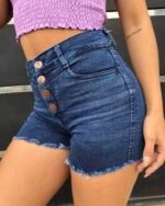SHORT ELASTIZADO AZUL CON BOTONES DELANTEROS - Imagen 4