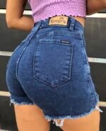 SHORT ELASTIZADO AZUL CON BOTONES DELANTEROS - Imagen 3