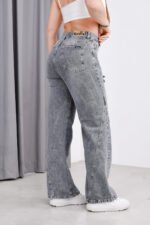 JEAN WIDE RIGIDO GRIS CON ROTURAS LASER - Imagen 2