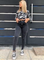 JEAN ELASTIZADO NEGRO NEVADO SUAVE CON ROTURAS LASER - Imagen 4