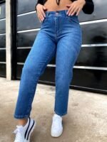 JEAN MOM RIGIDO AZUL CON BIGOTES - Imagen 3