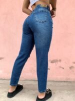 JEAN MOM RIGIDO AZUL CON ROTURAS LASER. - Imagen 6