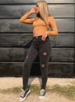 JEAN ELASTIZADO GRIS CON ROTURAS LASER - Imagen 5