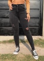 JEAN ELASTIZADO GRIS CON ROTURAS LASER - Imagen 3