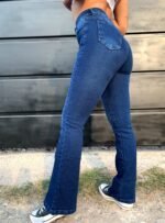 JEANS OXFORD ELASTIZADO AZUL LISO CON BIGOTES - Imagen 3