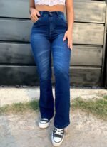 JEANS OXFORD ELASTIZADO AZUL LISO CON BIGOTES - Imagen 4