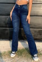 JEANS OXFORD ELASTIZADO AZUL LISO CON BIGOTES - Imagen 5