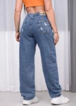 Jean Baggy Rígido Azul Con Roturas Láser - Imagen 2