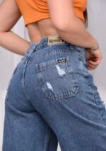 Jean Baggy Rígido Azul Con Roturas Láser - Imagen 5