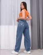 Jean Baggy Rígido Azul Con Roturas Láser - Imagen 6