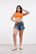 SHORT RÍGIDO AZUL MATIZADO ÓXIDO CON FLECOS - Imagen 4