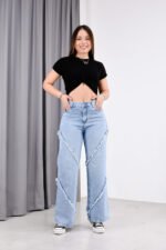 JEAN WIDE RIGIDO CELESTE NEVADO CON COSTURAS DEFLECADAS - Imagen 4