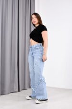 JEAN WIDE RIGIDO CELESTE NEVADO CON COSTURAS DEFLECADAS - Imagen 5