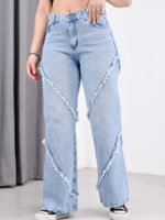 JEAN WIDE RIGIDO CELESTE NEVADO CON COSTURAS DEFLECADAS