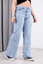 JEAN WIDE RIGIDO CELESTE NEVADO CON COSTURAS DEFLECADAS - Imagen 3