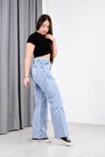 JEAN WIDE RIGIDO CELESTE NEVADO CON COSTURAS DEFLECADAS - Imagen 7