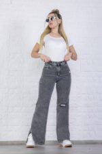 JEAN WIDE ELASTIZADO GRIS CON AVERTURA EN LA BOTA - Imagen 3