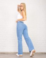 PANTALON WIDE ELASTIZADO CELESTE CON ROTURAS LÁSER - Imagen 6