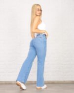 PANTALON WIDE ELASTIZADO CELESTE CON ROTURAS LÁSER - Imagen 5