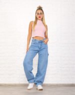 JEAN BAGGY RÍGIDO CELESTE CARPINTERO CON CINTURA REGULADORA - Imagen 5