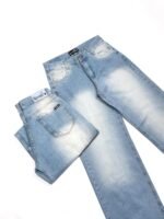 Jean Wide Rígido Celeste Matizado Localizado tiro Medio Bajo - Imagen 2