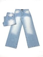 Jean Wide Rígido Celeste Matizado Localizado tiro Medio Bajo