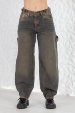 JEAN BAGGY CARPINTERO RÍGIDO GRIS CON CINTURA REGULADORA