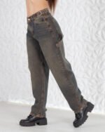 JEAN BAGGY CARPINTERO RÍGIDO GRIS CON CINTURA REGULADORA - Imagen 2