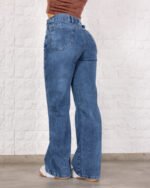 PANTALON WIDE LEG AZUL RIGIDO CON CINTURA REGULABLE - Imagen 5
