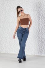 WIDE LEG ELASTIZADO AZUL CON BIGOTES - Imagen 4