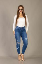 PANTALON CHUPIN AZUL CON ROTURAS - Imagen 4