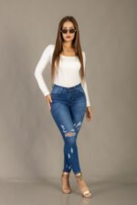 PANTALON CHUPIN AZUL CON ROTURAS - Imagen 5