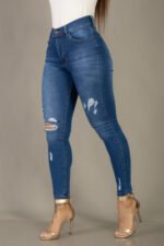 PANTALON CHUPIN AZUL CON ROTURAS - Imagen 2