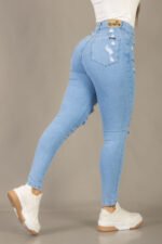 PANTALON CHUPIN CELESTE CON ROTURAS - Imagen 7