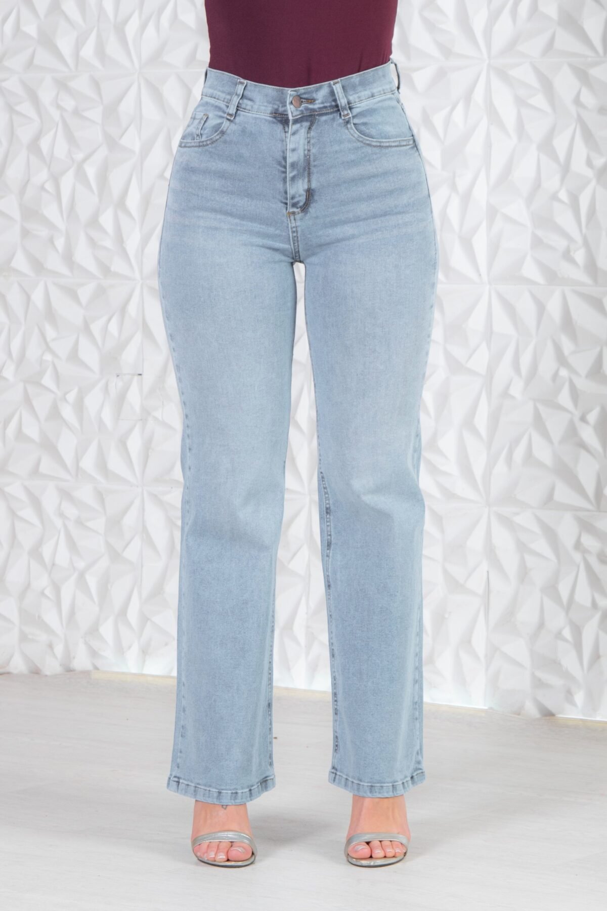 frente_corregido PANTALON WIDE LEG ELASTIZADO CELESTE - Imagen 1